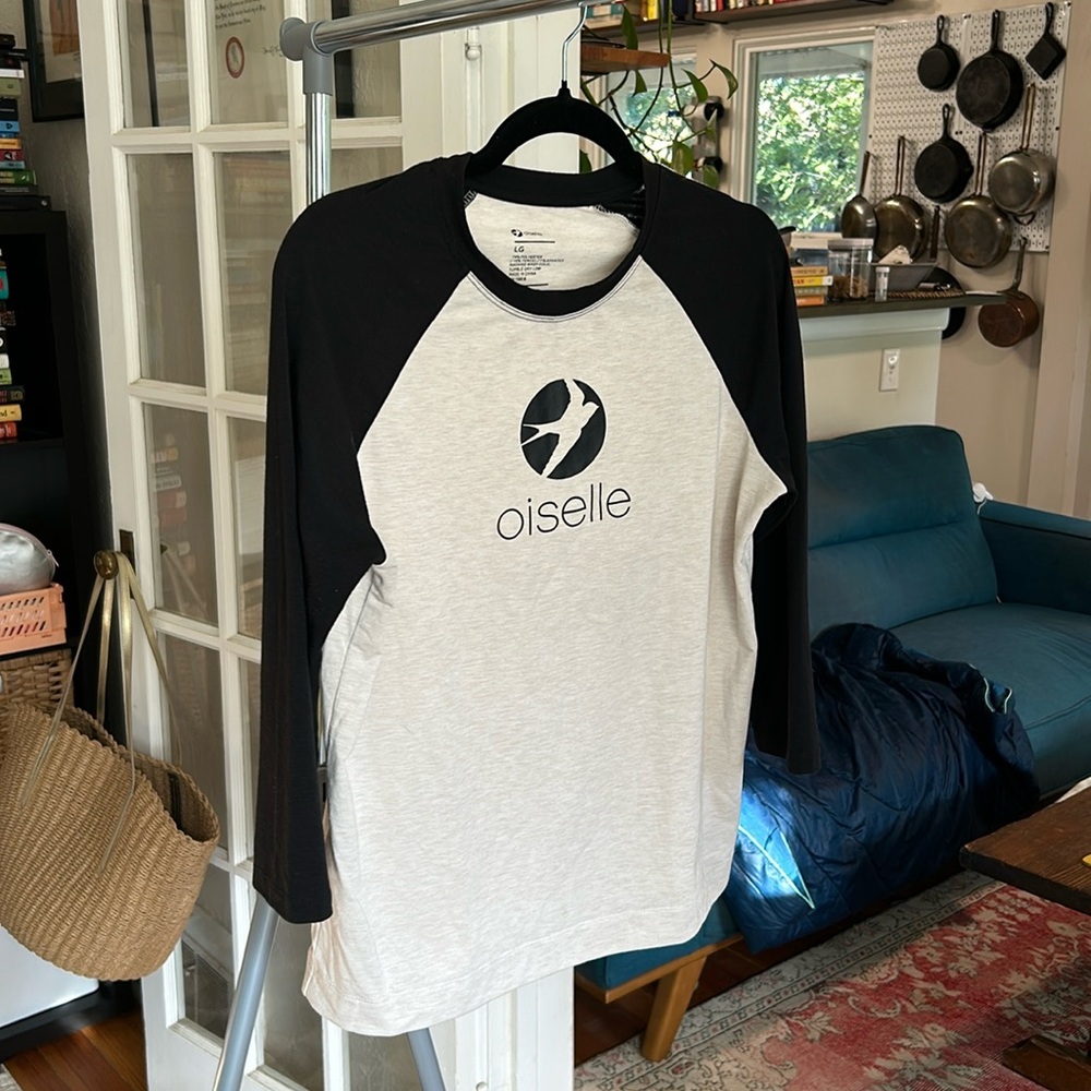 Oiselle Logo Baseball Tee (Ivory/Black L)